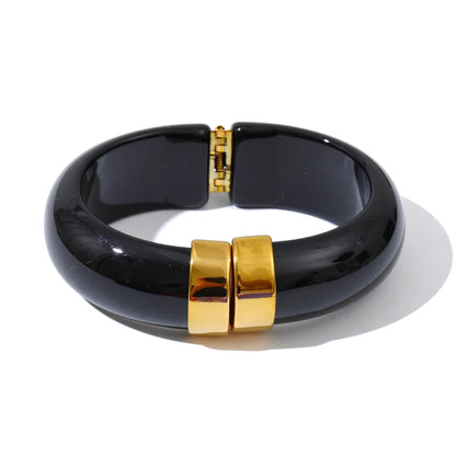 Modern Muse Thick Acrylic Bracelet Gold Plated Stainless Steel Statement Bangle