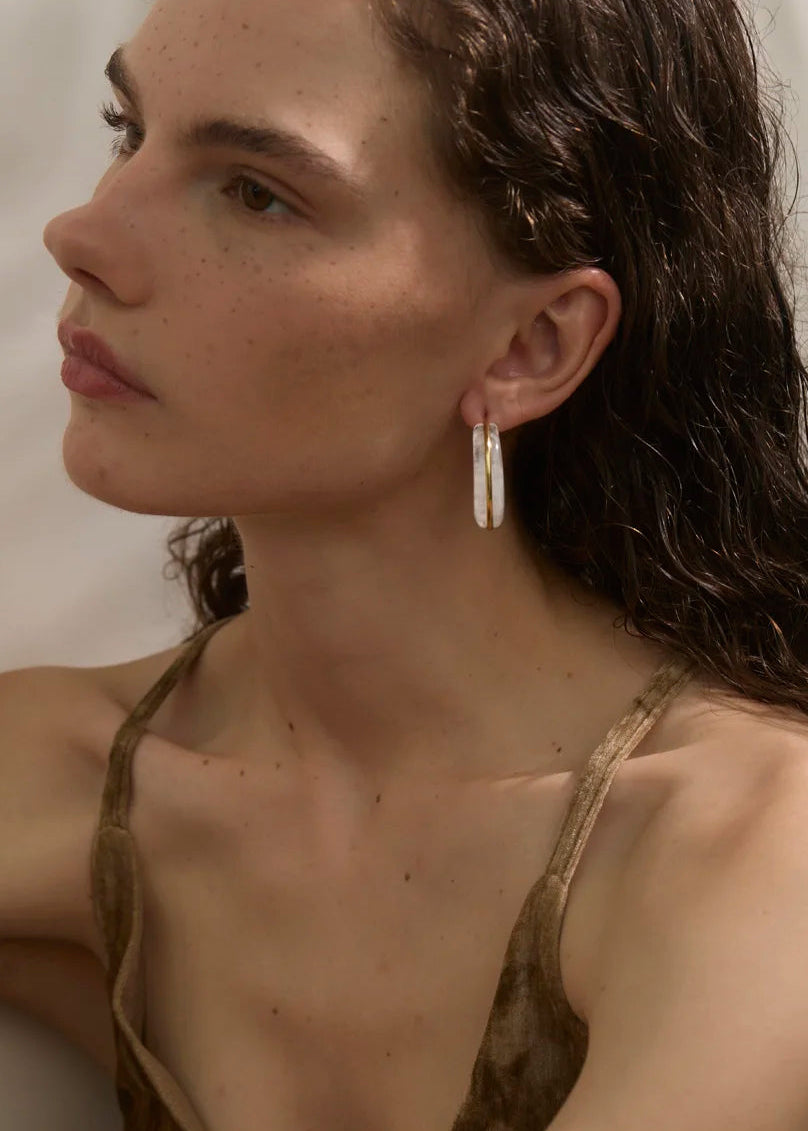 Chic Acetate/Acrylic Blend Gold Plated Stainless Steel Chunky Hoop Earrings