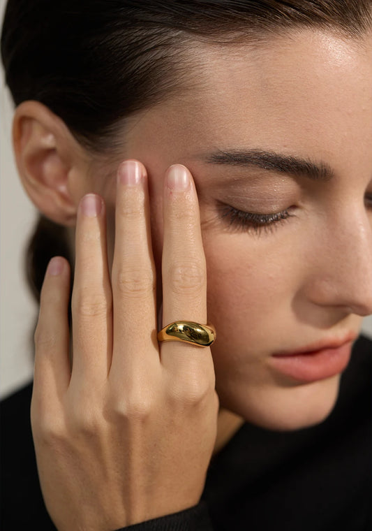 Minimalist Aqua Lume Gold Plated Stainless Steel Statement Chunky Ring