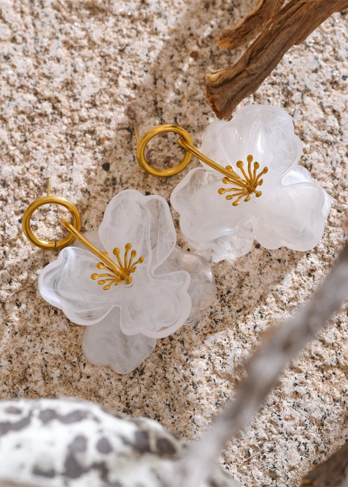 Flora Resin Bloom Gold Plated Stainless Steel Dangle Earrings