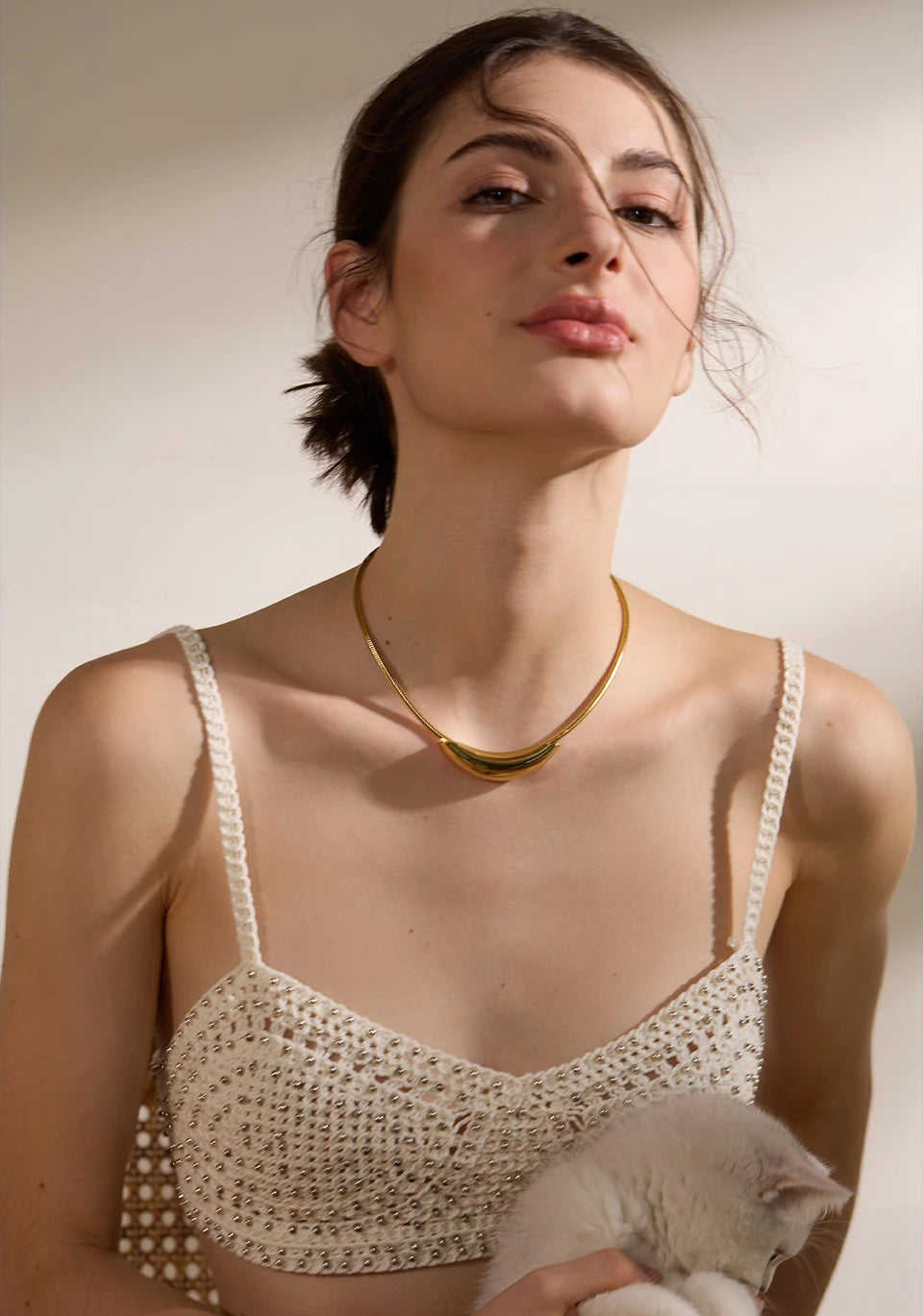 Modern Curve Gold Plated Stainless Steel Choker Necklace