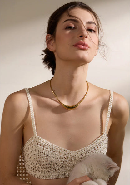 Modern Curve Gold Plated Stainless Steel Choker Necklace