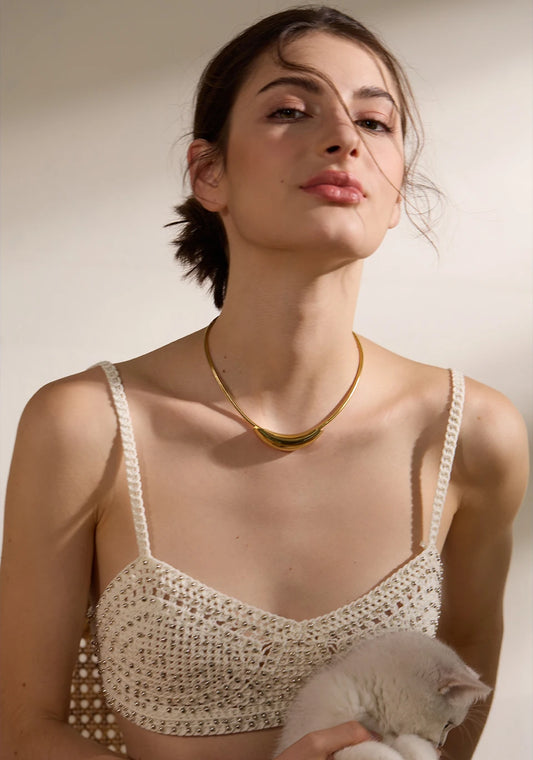 Modern Curve Gold Plated Stainless Steel Choker Necklace