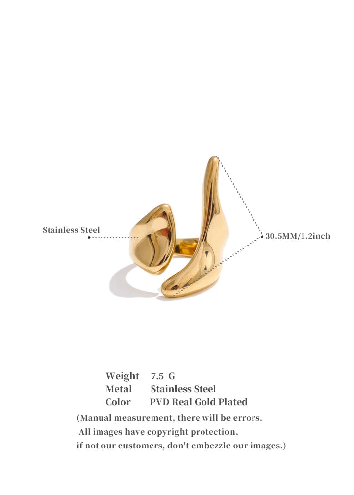 Nuvé Abstract Sculptural Gold Plated Stainless Steel Adjustable Statement Ring