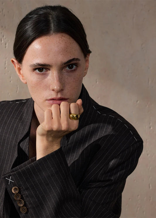 Minimalist Echo Gloss Gold Plated Stainless Steel Statement Chunky Ring