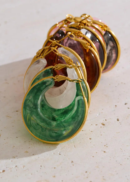 Chic Acetate/Acrylic Blend Gold Plated Stainless Steel Chunky Hoop Earrings