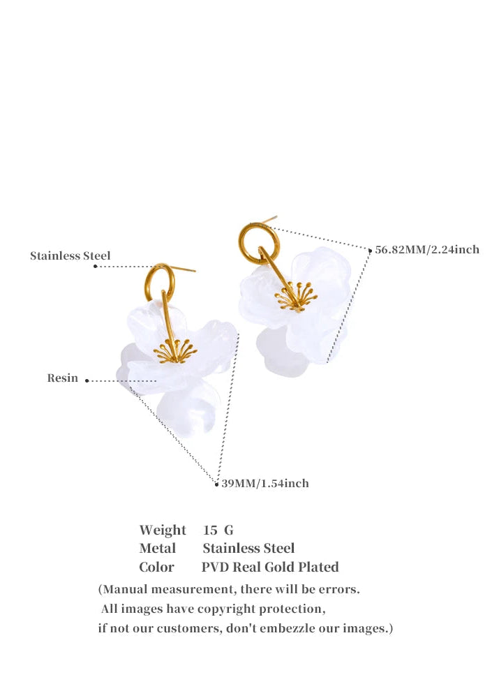 Flora Resin Bloom Gold Plated Stainless Steel Dangle Earrings