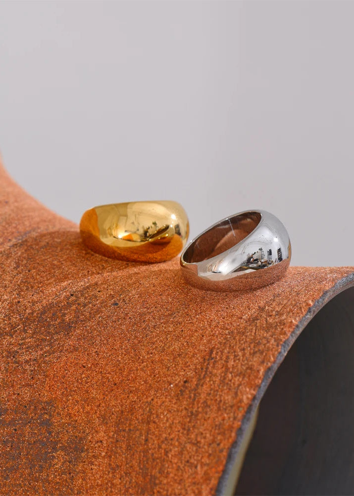 Minimalist Echo Gloss Gold Plated Stainless Steel Statement Chunky Ring