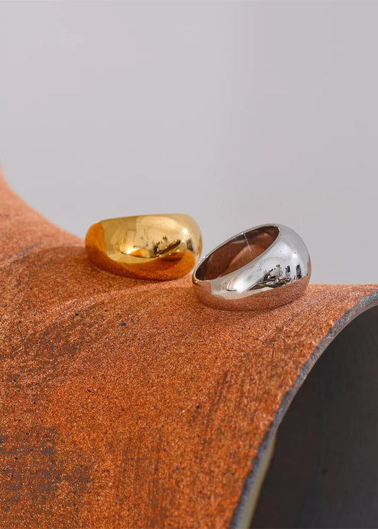 Minimalist Echo Gloss Gold Plated Stainless Steel Statement Chunky Ring