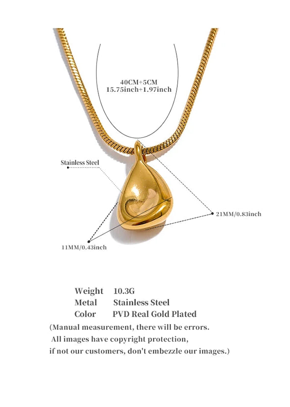 Aqua Drop Gold Plated Stainless Steel Pendant Necklace