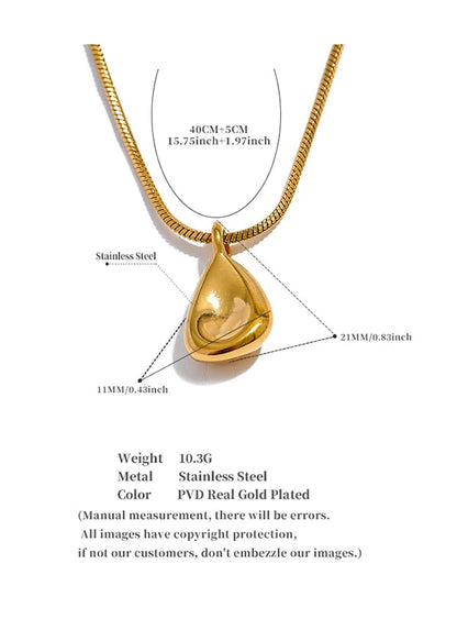 Aqua Drop Gold Plated Stainless Steel Pendant Necklace