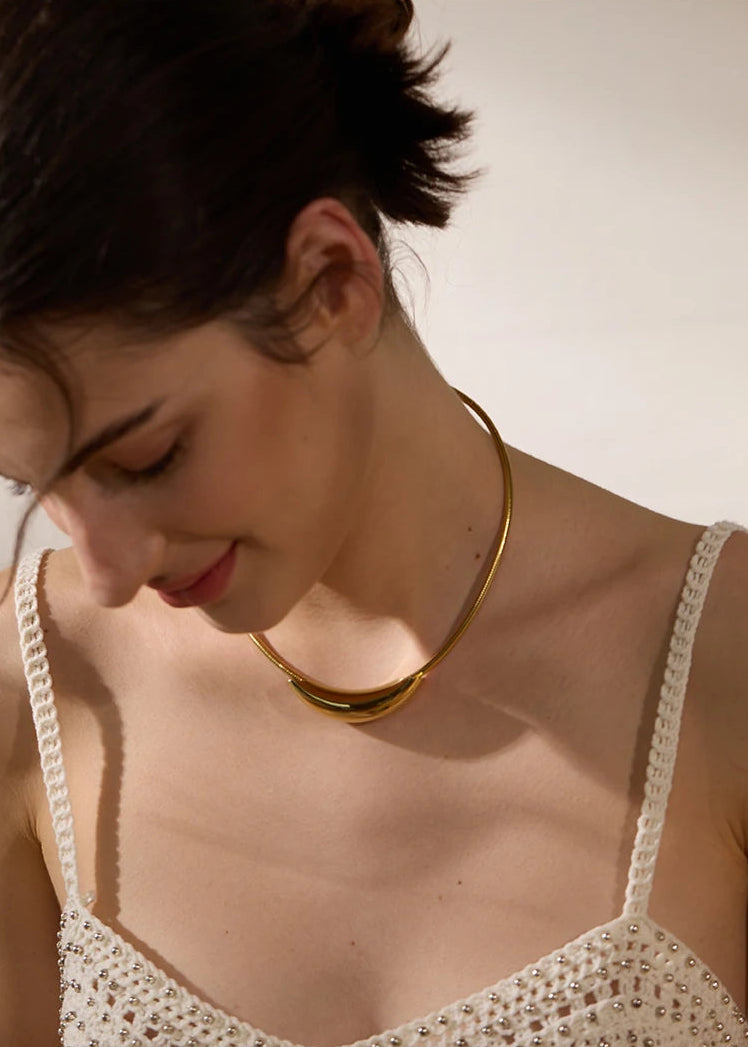 Modern Curve Gold Plated Stainless Steel Choker Necklace