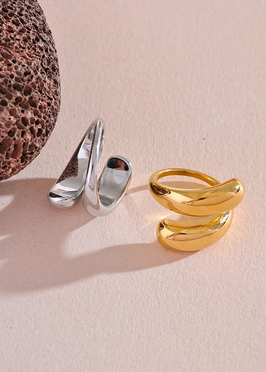 Cyclone Chic Gold Plated Stainless Steel Adjustable Statement Ring