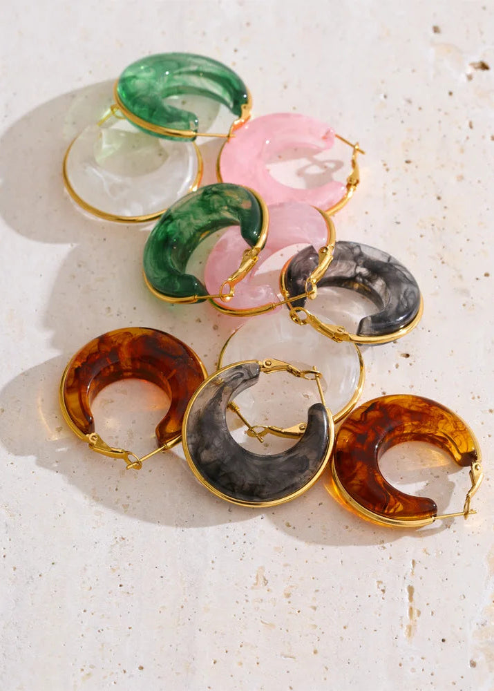 Chic Acetate/Acrylic Blend Gold Plated Stainless Steel Chunky Hoop Earrings