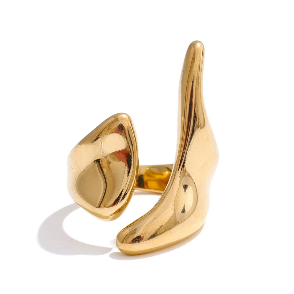 Nuvé Abstract Sculptural Gold Plated Stainless Steel Adjustable Statement Ring