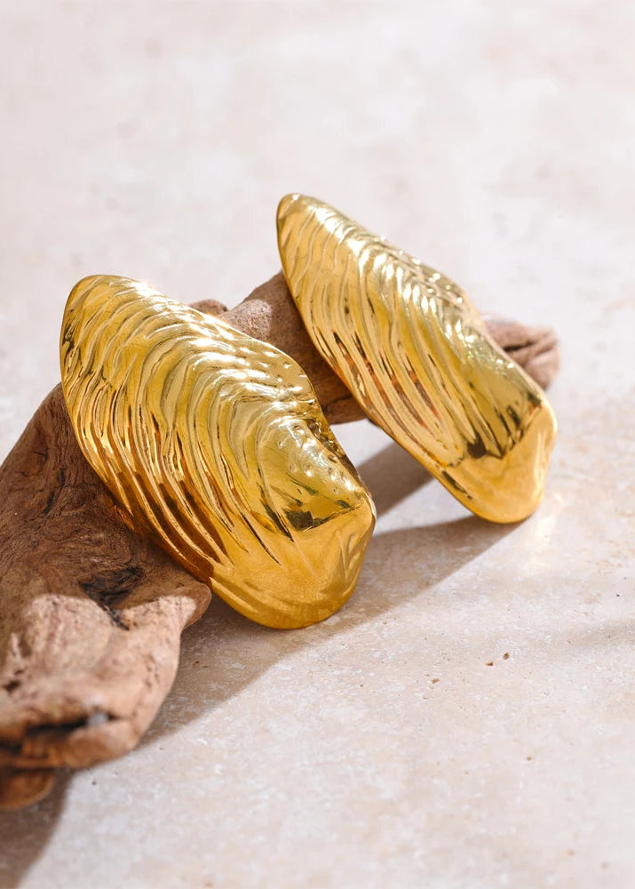 Sea Shell Gold Plated Stainless Steel Oversized Stud Earrings