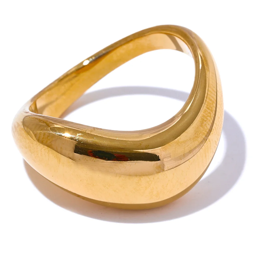 Minimalist Aqua Lume Gold Plated Stainless Steel Statement Chunky Ring