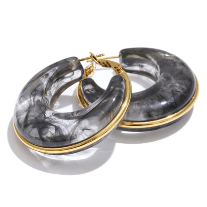 Chic Acetate/Acrylic Blend Gold Plated Stainless Steel Chunky Hoop Earrings