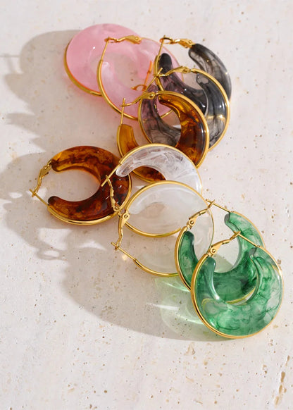 Chic Acetate/Acrylic Blend Gold Plated Stainless Steel Chunky Hoop Earrings