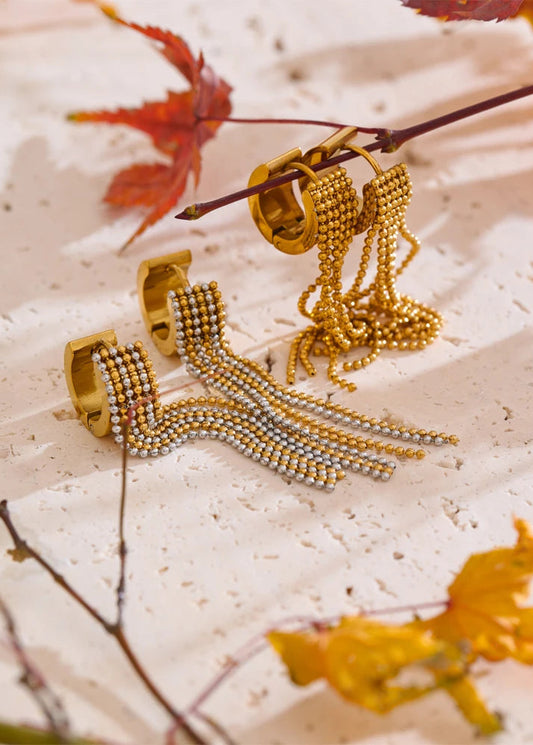 Bohemian Gleam Gold Plated Stainless Steel Tassel Drop Earrings