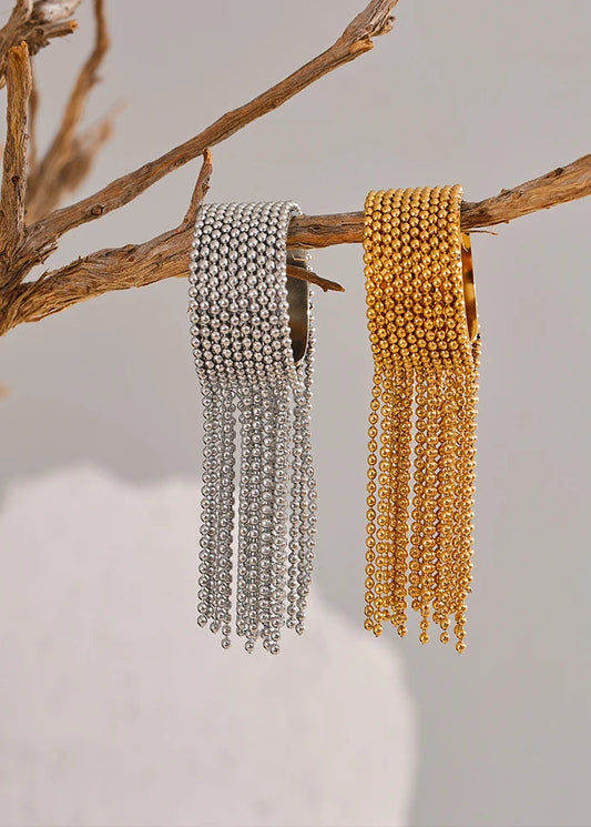 Bohemian Gleam Gold Plated Stainless Steel Adjustable Tassel Statement Ring