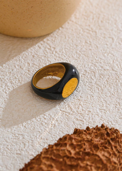 Minimalist Enamel Geometric Gold Plated Stainless Steel Statement Chunky Ring