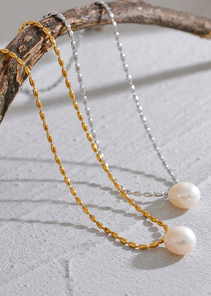 Freshwater Pearl Gold Plated Stainless Steel Pendant Necklace