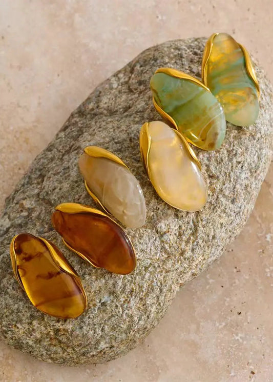 Melted Earth Geometric Resin Gold Plated Stainless Steel Stud Earrings