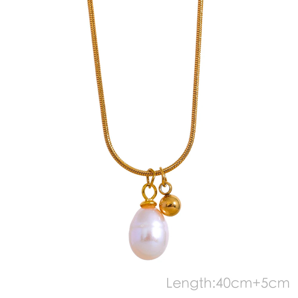 Freshwater Pearl Gold Plated Stainless Steel Pendant Necklace