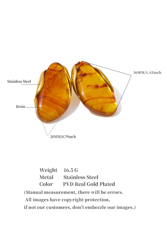 Melted Earth Geometric Resin Gold Plated Stainless Steel Stud Earrings