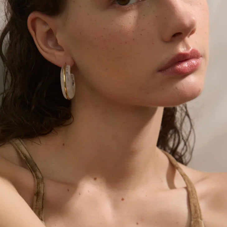 Chic Acetate/Acrylic Blend Gold Plated Stainless Steel Chunky Hoop Earrings