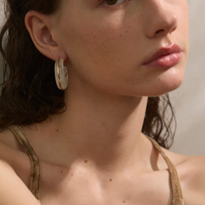 Chic Acetate/Acrylic Blend Gold Plated Stainless Steel Chunky Hoop Earrings