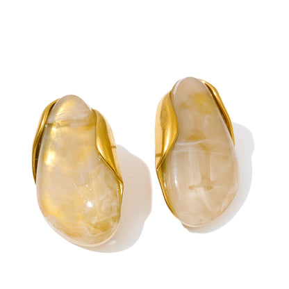 Melted Earth Geometric Resin Gold Plated Stainless Steel Stud Earrings