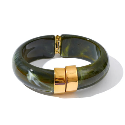 Modern Muse Thick Acrylic Bracelet Gold Plated Stainless Steel Statement Bangle