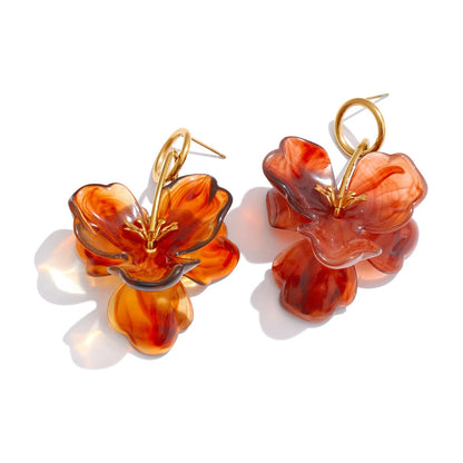 Flora Resin Bloom Gold Plated Stainless Steel Dangle Earrings