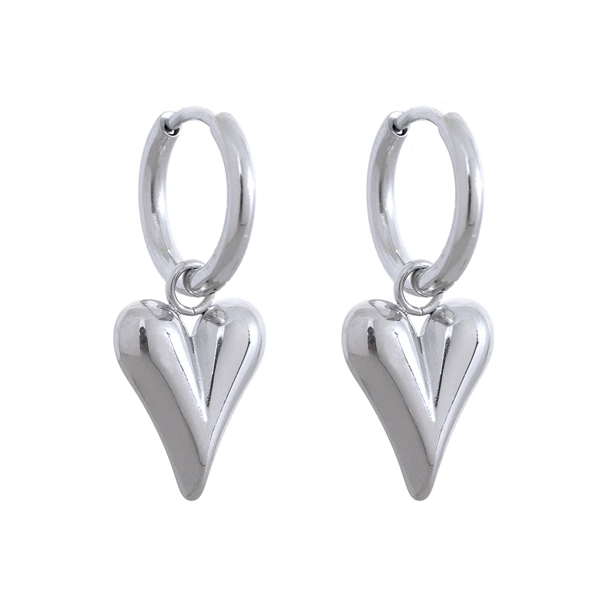 Heart Charm Gold Plated Stainless Steel Stud Huggie Hoop Earrings
