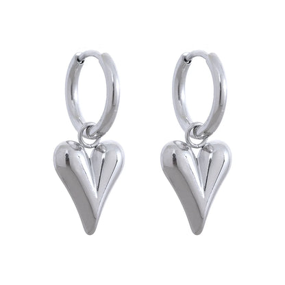 Heart Charm Gold Plated Stainless Steel Stud Huggie Hoop Earrings