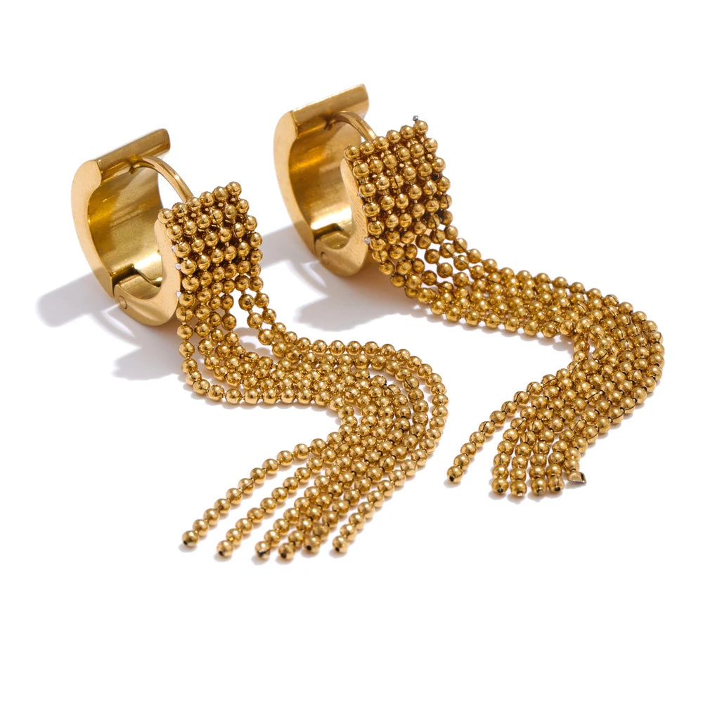 Bohemian Gleam Gold Plated Stainless Steel Tassel Drop Earrings