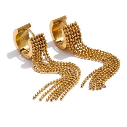 Bohemian Gleam Gold Plated Stainless Steel Tassel Drop Earrings