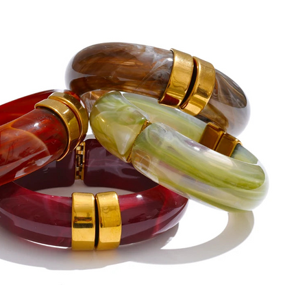Modern Muse Thick Acrylic Bracelet Gold Plated Stainless Steel Statement Bangle