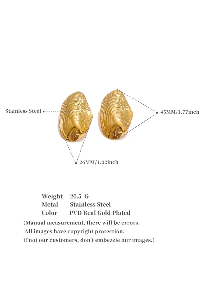 Sea Shell Gold Plated Stainless Steel Oversized Stud Earrings