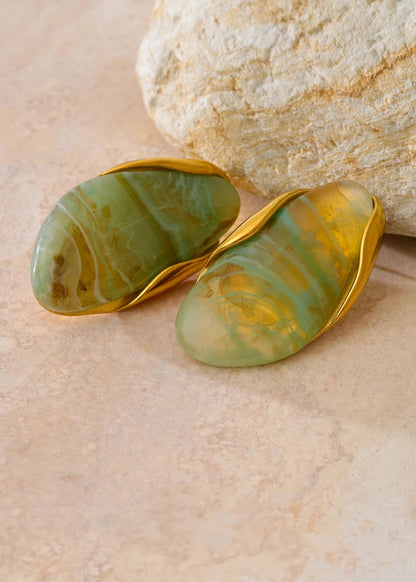 Melted Earth Geometric Resin Gold Plated Stainless Steel Stud Earrings