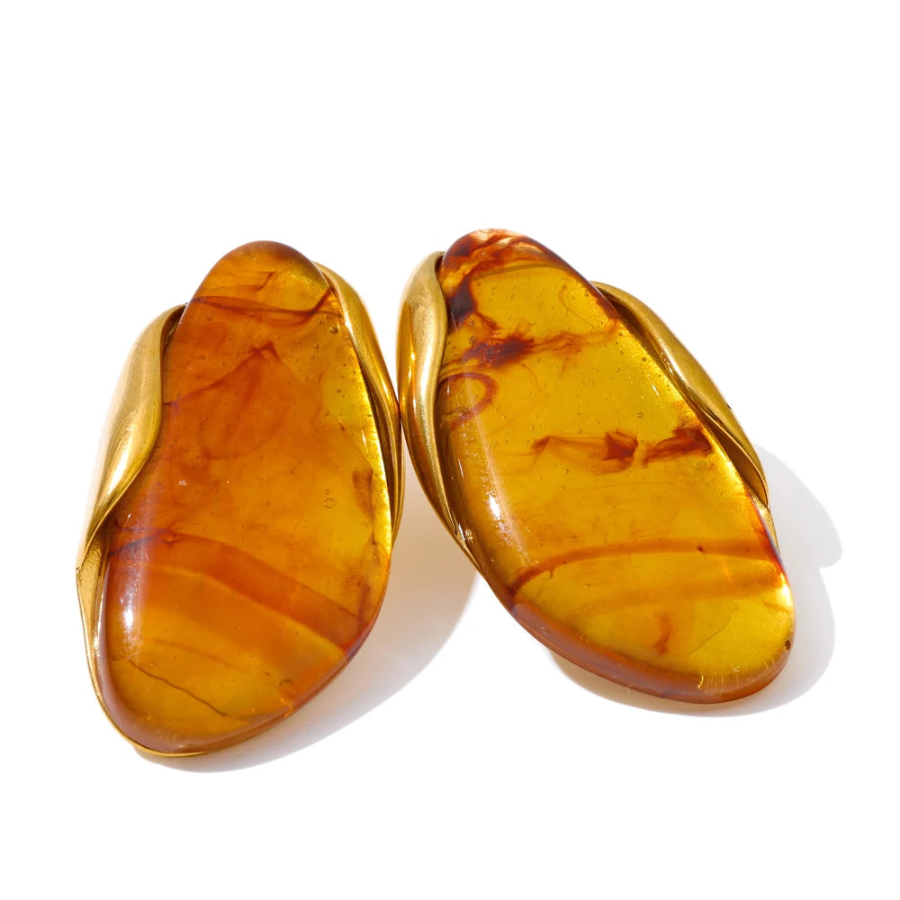 Melted Earth Geometric Resin Gold Plated Stainless Steel Stud Earrings