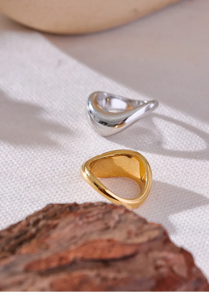 Minimalist Aqua Lume Gold Plated Stainless Steel Statement Chunky Ring