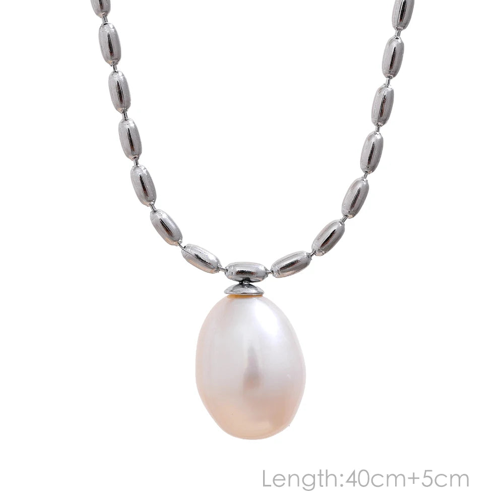 Freshwater Pearl Gold Plated Stainless Steel Pendant Necklace