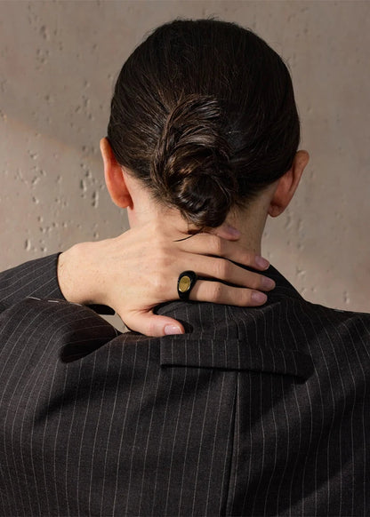 Minimalist Enamel Geometric Gold Plated Stainless Steel Statement Chunky Ring