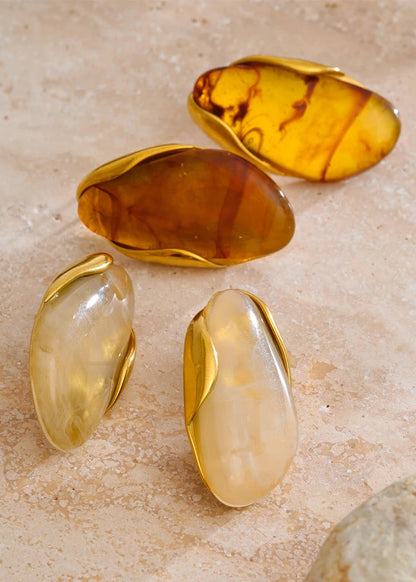 Melted Earth Geometric Resin Gold Plated Stainless Steel Stud Earrings