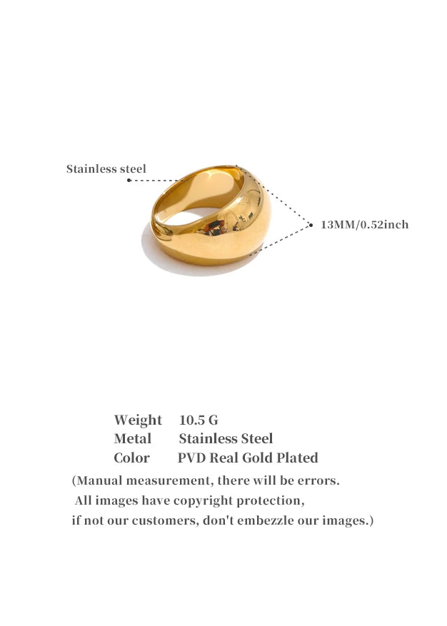 Minimalist Echo Gloss Gold Plated Stainless Steel Statement Chunky Ring