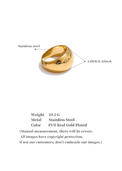 Minimalist Echo Gloss Gold Plated Stainless Steel Statement Chunky Ring