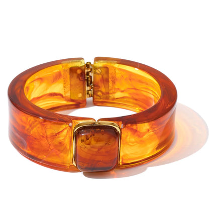 Modern Muse Thick Acrylic Bracelet Gold Plated Stainless Steel Statement Bangle